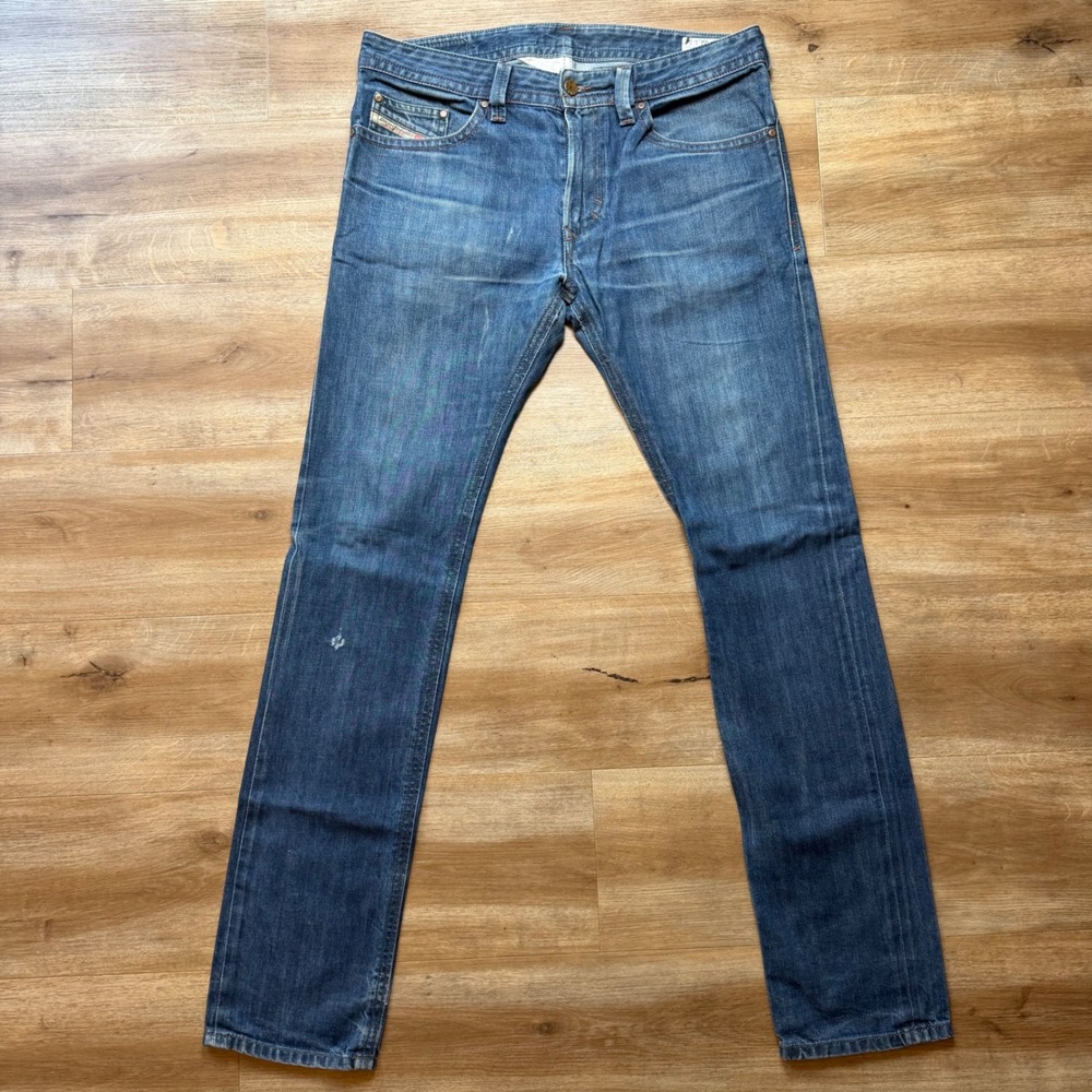 Diesel Thavar Jeans Mens 32x34 Blue Slim Skinny Medium Wash Distressed 0880G